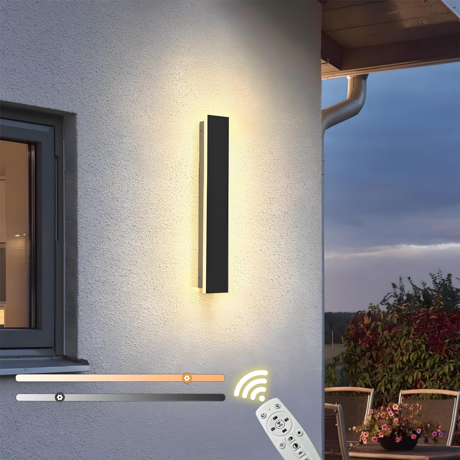 ZTWLEED LED Outdoor Wall Lights,8W Dimmable Wall Lamp with Remote Control,3000K/4000K/6000K,Waterproof Exterior Acrylic Long Outdoor Wall Light for Garden Villa Porch Terraces Garage,40CM