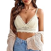 Avidlove Bralette Wireless Lace Camisole V-Neck Double-Layered Crop Top