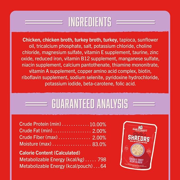 STELLA & CHEWY’S CAGE FREE CHICKEN & TURKEY SHREDRS – PREMIUM DOG FOOD POUCHES – PERFECT FOR PICKY EATERS – 12 PACK, 2.8OZ EACH