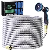 100FT Garden Hose, 304 Stainless Steel Water Hose, Flexible with a 10-Mode Nozzle Sprayer, No Kink, Lightweight, Puncture Proof, Ideal for Yard, Lawn, Outdoor