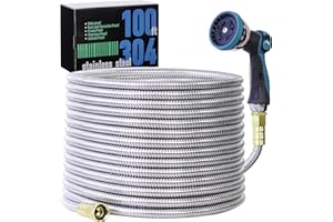 NUMWOT 100FT Garden Hose, 304 Stainless Steel Water Hose, Flexible with a 10-Mode Nozzle Sprayer, No Kink, Lightweight, Puncture Proof, Ideal for Yard, Lawn, Outdoor