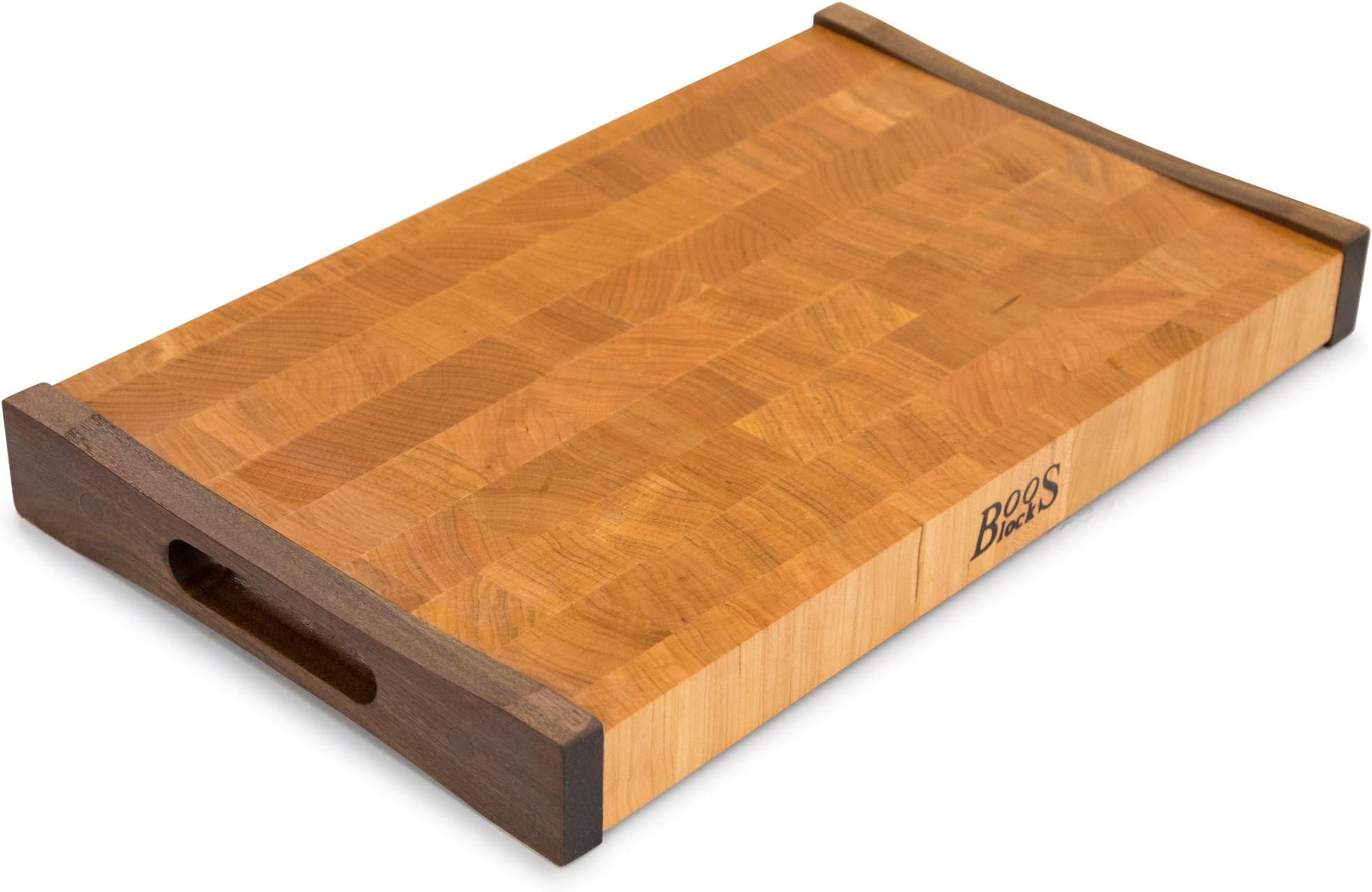 John Boos Geneva Wood End Grain Reversible Cutting Board with Walnut Side Rails, 18" x 12" x 1.75", Cherry