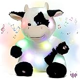 Hopearl LED Musical Stuffed Cow Lighting Up Singing Plush Toy Adjustable Volume Lullaby Animated Soothe Birthday Festival for Kids Toddler Girls, 13''