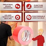 XFasten Red Construction Coating Tape 3" x 180ft - Weatherproof Seam & Vapor view 2