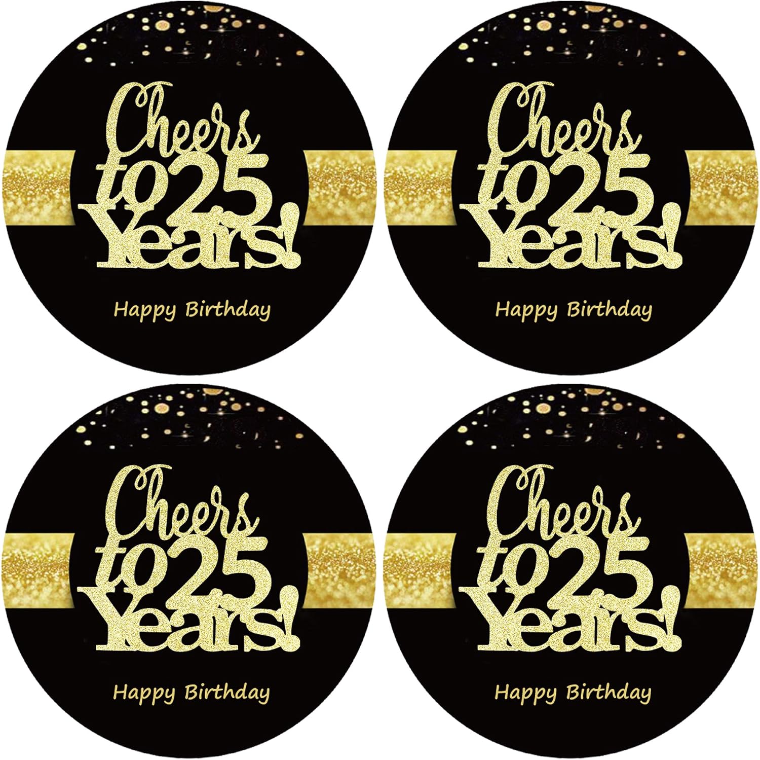 Sumerk 48 PCS Cheers to 25 Years Stickers, Gold, Glossy, 2" Round, Adults, Stickers, 25th Birthday Stickers