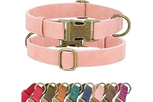 Didog Soft Leather Dog Collar, Durable Heavy Duty Pet Collars with Quick Release Metal Buckle, Adjustable Pink Dog Collar Faux Leather for Medium Small Dogs, Pink, M Fit 13-21" Neck