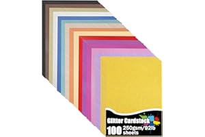 100 Sheets Glitter Cardstock, 15 Colors 250gsm/92lb Cardstock for Cricut, Crafts and DIY Projects, 8.5x11 No-Shed Sparkly Gli