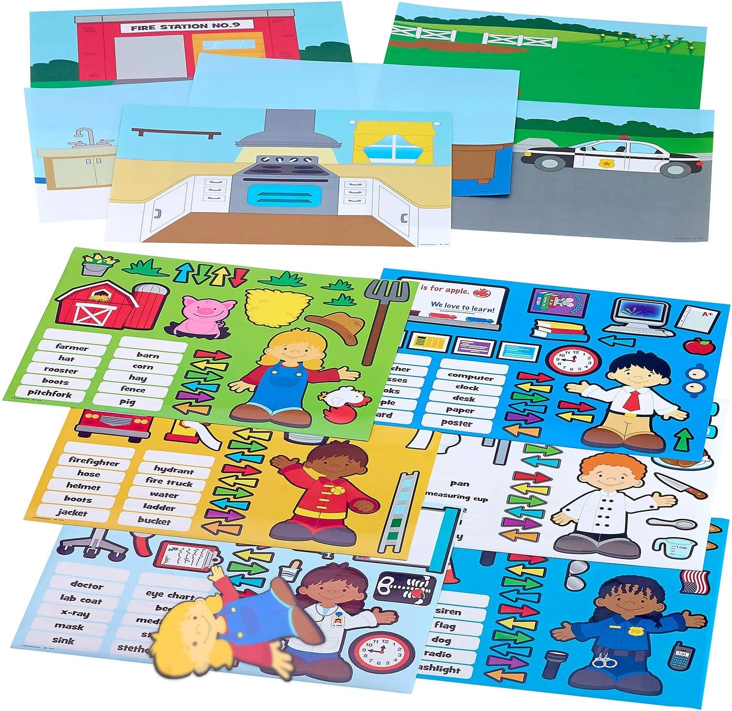 Kicko Make a Sticker Scene - Set of 24 Labeling Stickers Community Helper Scene for Birthday Treat, Goody Bags, School Activity, Group Projects, Room Decor, Arts and Crafts