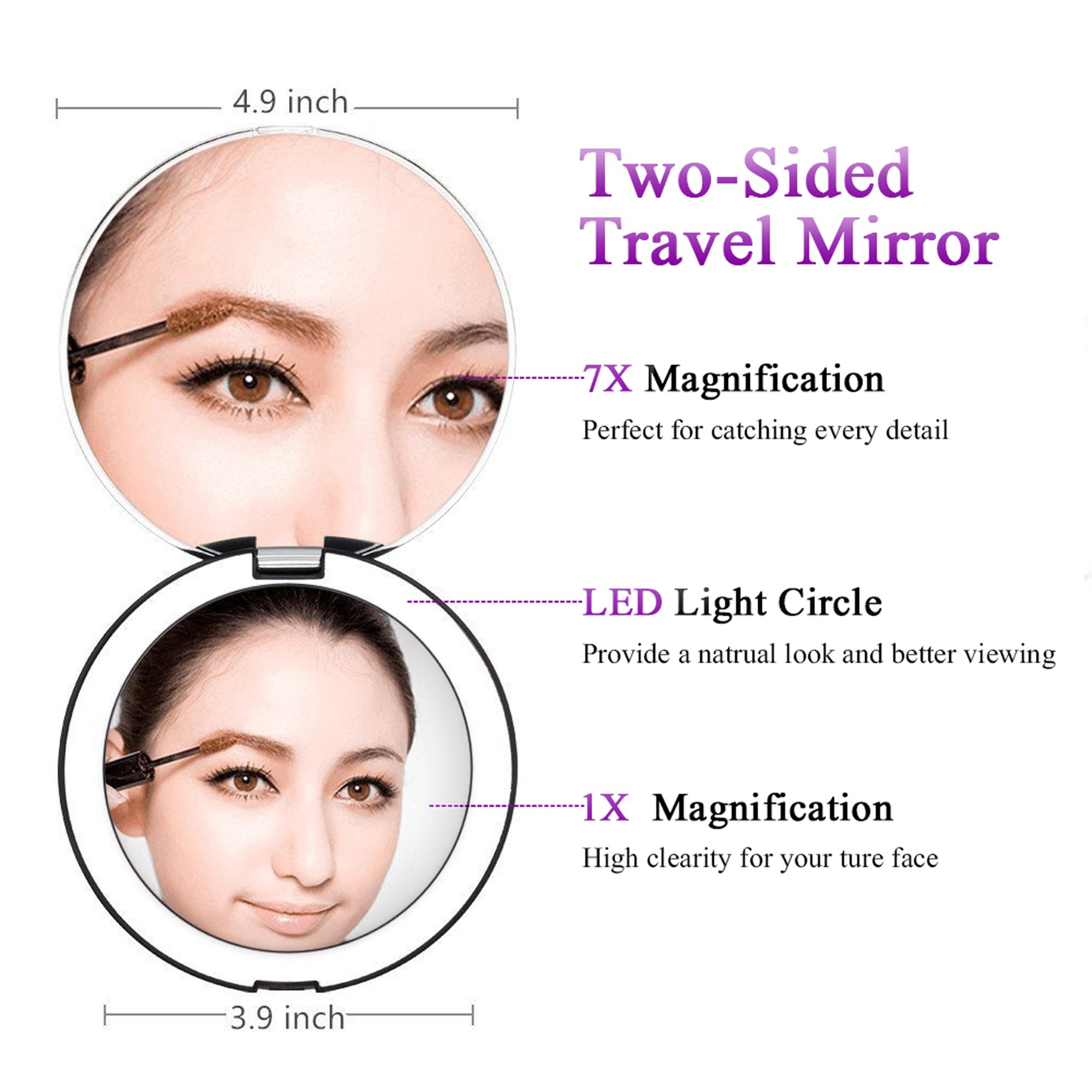 Gotofine LED Lighted Travel Makeup Mirror, 1X & 7X Magnification - Double Sided, Luxury, Portable, Compact, Illuminated Folding Travel Mirror