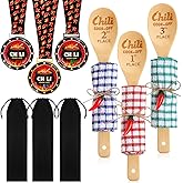 Quelay 15 Pcs Chili Cook off Prizes 1st 2nd 3rd Wooden Spoons Medals Cotton Dishcloths Pepper Charms Trophies Chili Cook off Decorations for Men Women(Wood Color)