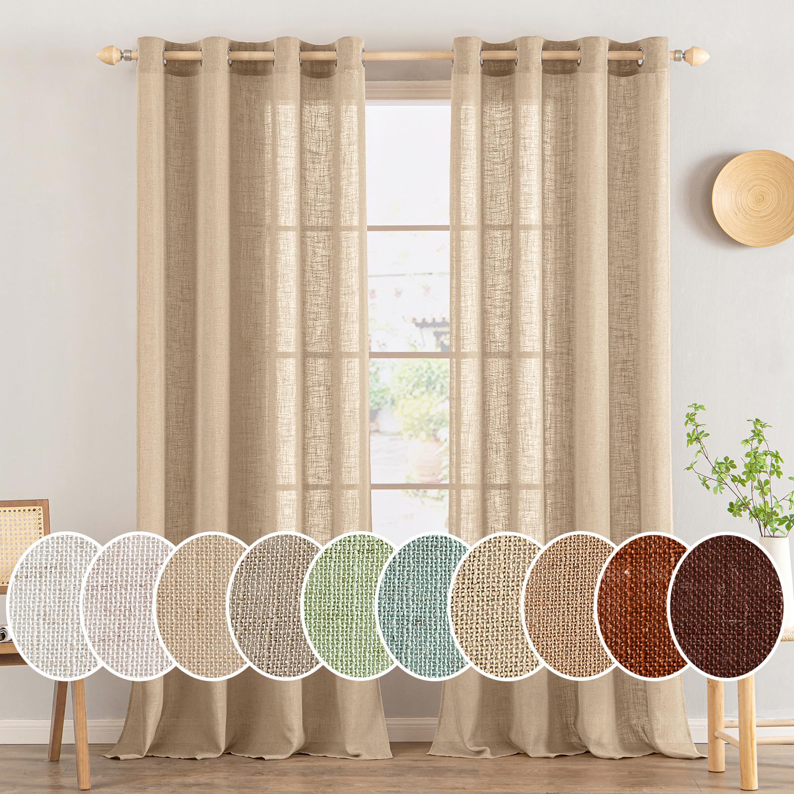 Photo 1 of MIULEE Camel Beige Linen Curtains 120 Inches Long 2 Panels for Bedroom Living Room, Soft Thick Linen Textured Extra Long 10 Ft Window Drapes Semi Sheer Light Filtering Grommet Top Farmhouse Decor