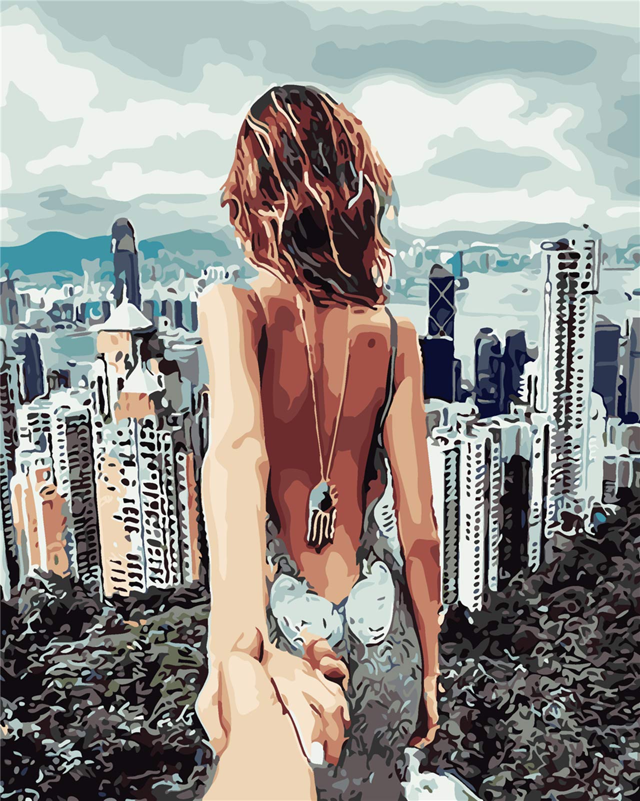 YEESAM ART Paint by Numbers for Adults Beginners Lovers Holding Hands 16x20 inch Linen Canvas Acrylic DIY Number Painting Kits Wall Art Decor Gifts (Framed)