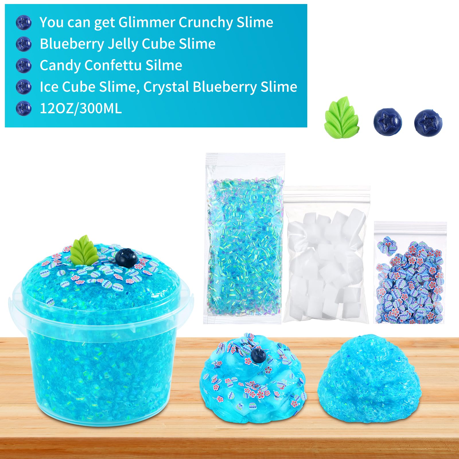 Newest Glimmer Slime Crunchy, Blueberry Sugar Blitz Slime kit for Girls,Super Soft and Non-Sticky, Birthday Gifts Party Favors