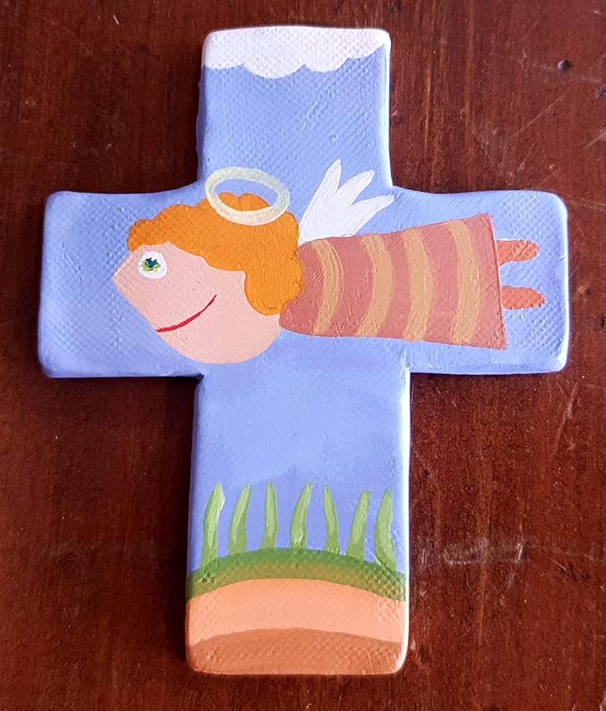 Kreuz, aus Modelliermasse, Kinderzimmer, Schutzengel: Amazon.de: Handmade
