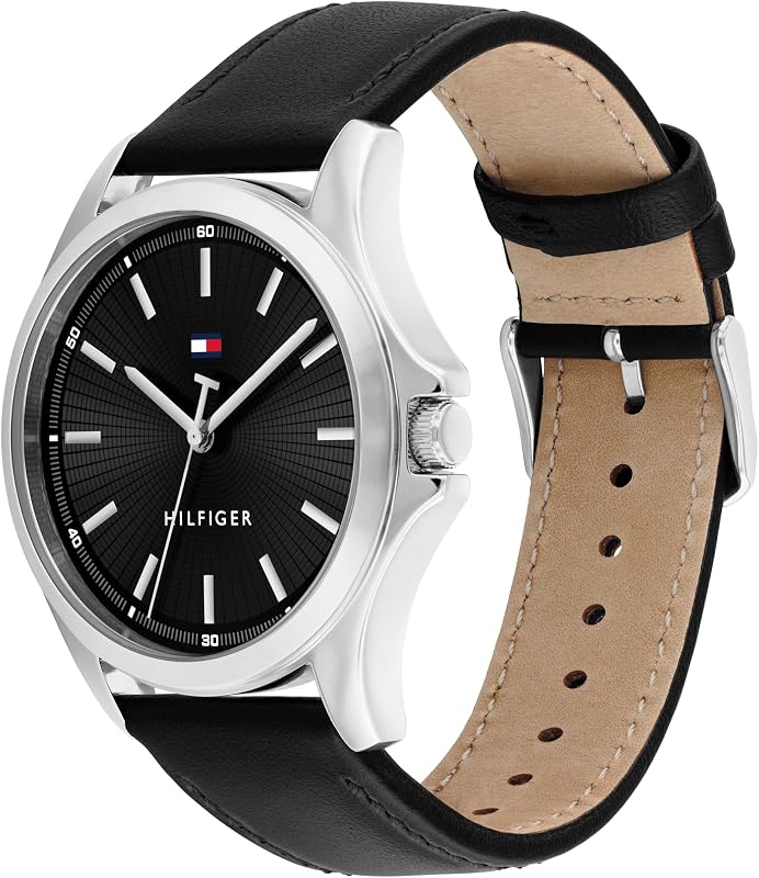 Orologio con Movimento al Quarzo a Tre Lancette da Uomo con Cinturino in Pelle Nero - 1710668, Black