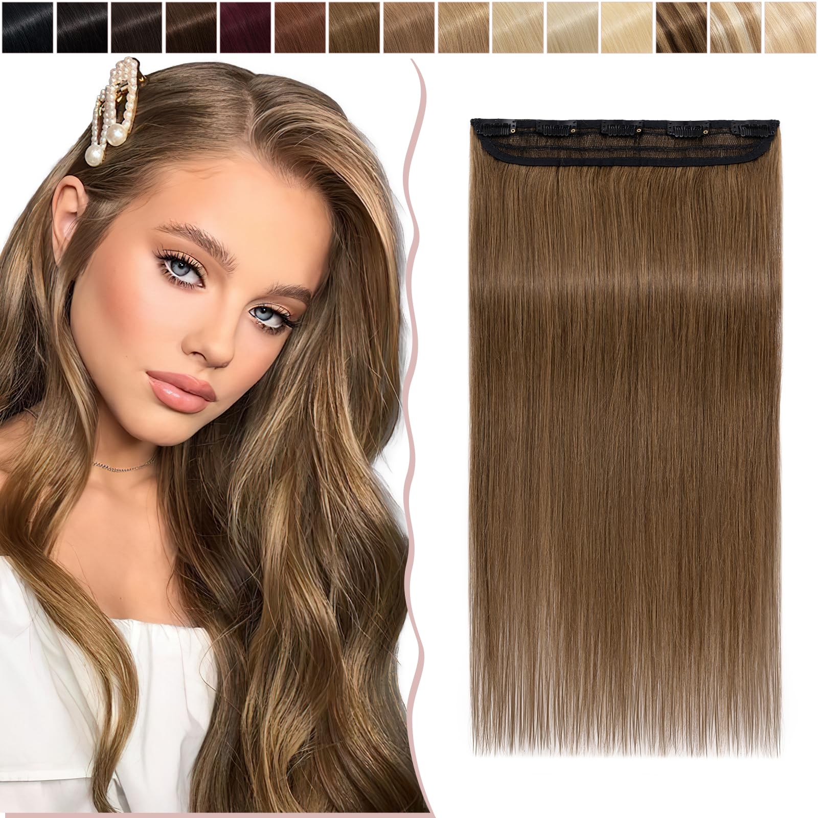 8 inch SEGO Clip in Hair Extension Human Hair One Piece [#6 Light Brown] 100% Remy Real Hairpieces for Women 3/4 Full Head Straight (40g)