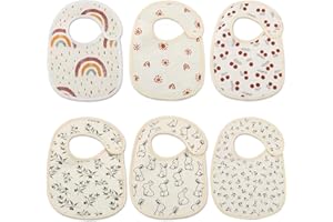 Muslin Baby Bibs, Snap Drool Bibs for Baby Girls Boys, Organic Cotton Lap-shoulder Bibs for Feeding with Waterproof Back