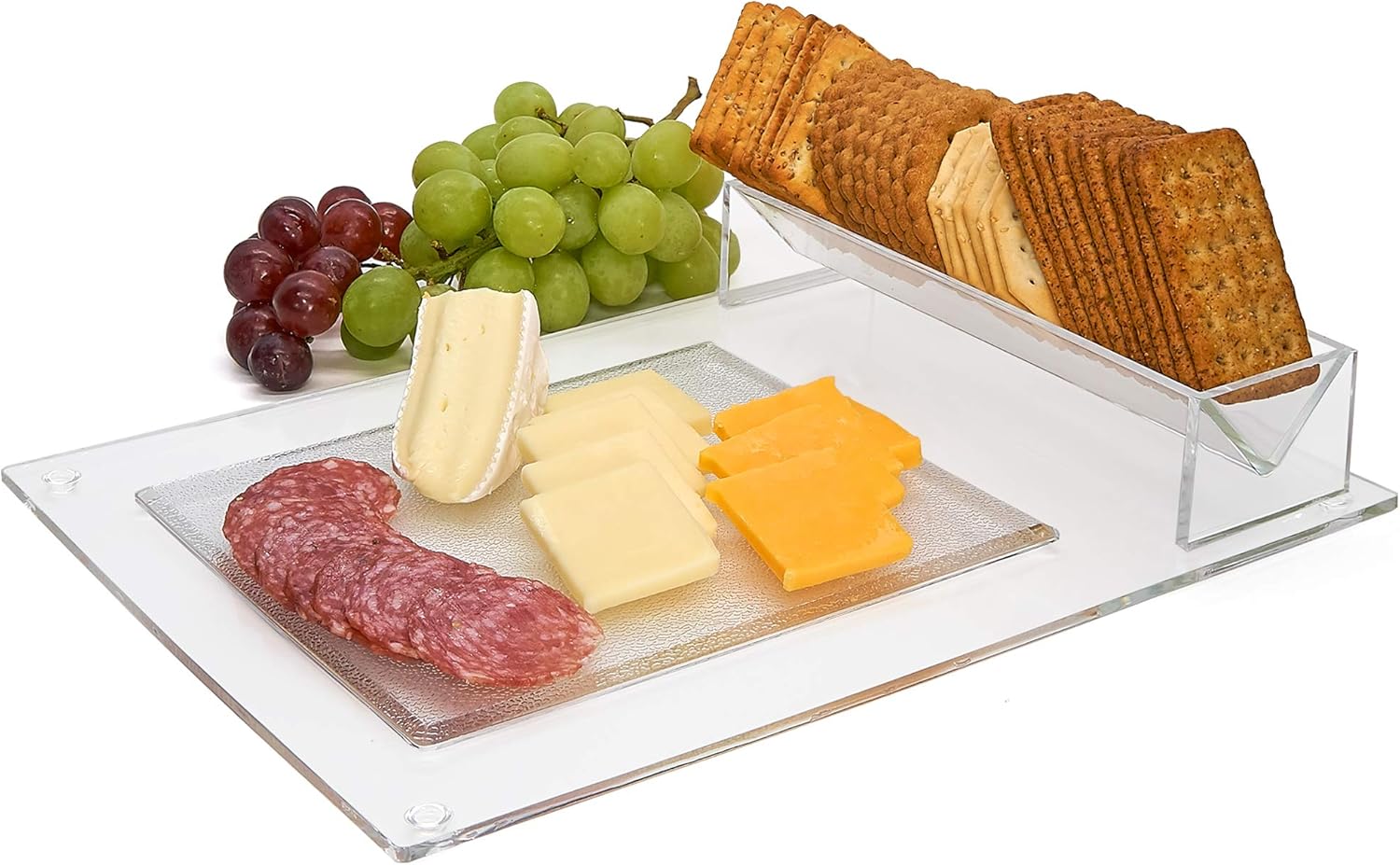 Srenta 9” Clear Acrylic Cheese And Cracker Server And Holder Tray|12” Wide Food Display Stand |Shatterproof | Unbreakable | Reusable |Indoor or Outdoor Serving Tool For Home, Wedding Events, Parties