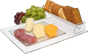Srenta 9” Clear Acrylic Cheese And Cracker Server And Holder Tray|12” Wide Food Display Stand |Shatterproof | Unbreakable | Reusable |Indoor or Outdoor Serving Tool For Home, Wedding Events, Parties