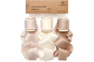 Vitalizart Silk Satin Ribbon 1 Inch x 15 Yard Wooden Spool Champagne & Nude Handmade Frayed Ribbon for Gift Wrapping Baby Shower Wedding Bridal Bouquets Holiday Decor Light Brown