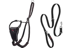 HALTI No Pull Harness Size Medium & HALTI Training Leash Size Large, Black Combination Pack - Stop Your Dog Pulling on The Leash. Adjustable, Lightweight and Easy to Use. Suitable for Medium Dogs
