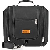 Travel Hanging Toiletry Bag for Women and Men, 6 Organizer Compartments, Holds Full Size Bottles, Extra Large Cosmetic Accessories, Makeup essentials, Bathroom Water-resistant Toiletries Bag, Black