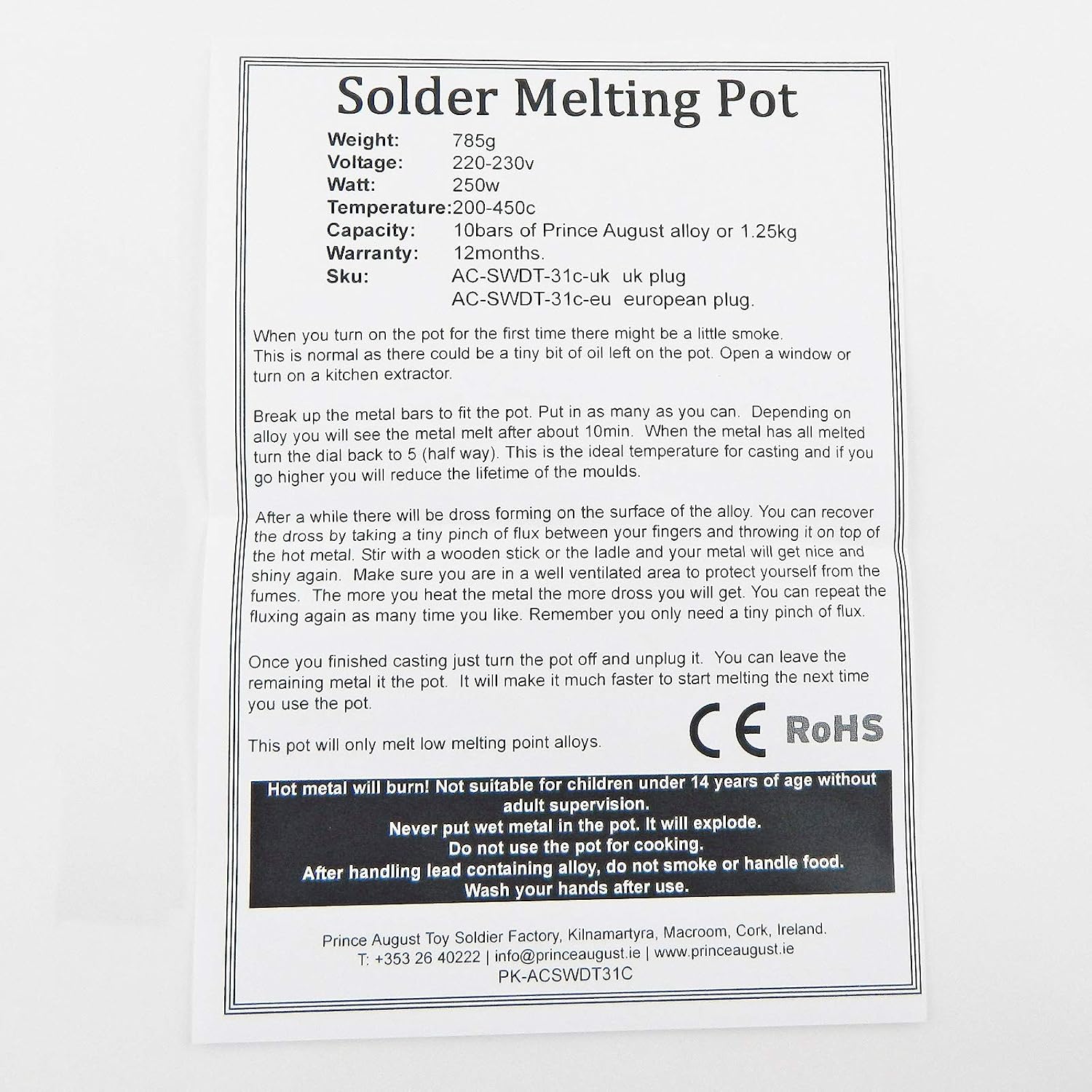 Prince August Solder Melting Pot 220-230v with Hobby Casting ladle and Solder Flux Pot. - Image 4