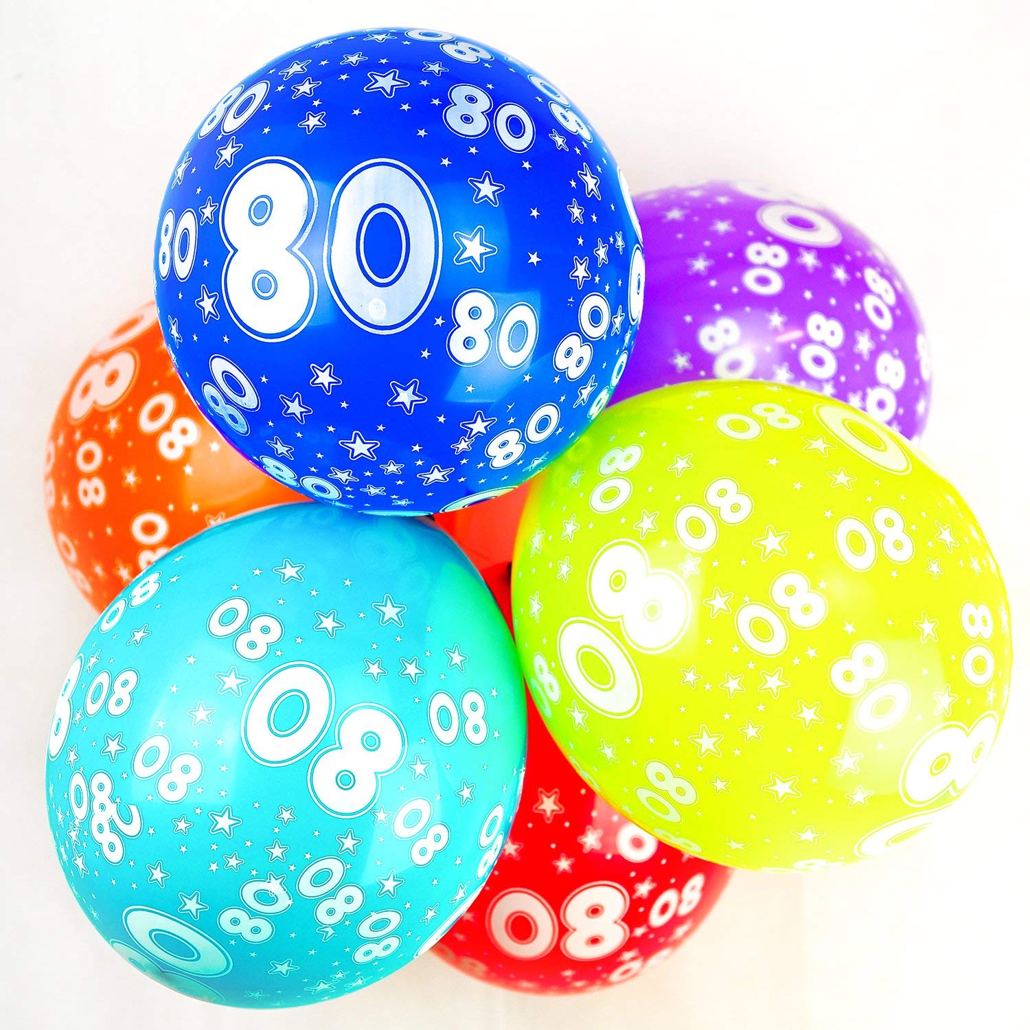 Happium 12" Latex Assorted Balloons Age 80, Birthday Number 80, Pack of 10 Multicolour Colourful Balloons
