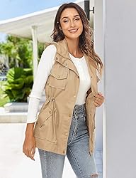 BBX Lephsnt Womens Utility Vest Drawstring Waist