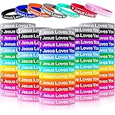 SlocciPro Jesus Loves You Silicone Wristbands Christian Jesus Bracelet For Men Women Party Favors Adults Multicolored
