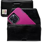 Turtleback Belt Holder for iPhone 16 Pro Max, 15 Pro Max, 14 Pro Max -Large- Fits w/Defender Bulky Style Cases, Premium Black Leather, Horizontal Case, Magnetic Close, Leather Wrapped Belt Clip