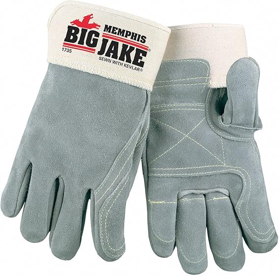 Cowhide Leather Work Gloves, Safety Cuff, Gray, Glove Size