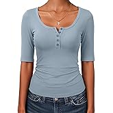 ANRABESS Womens Half Sleeve Tops Summer Slim Fitted Henley Shirts 2026 Spring Basic Tees Dressy Casual Blouses Cute T Shirt