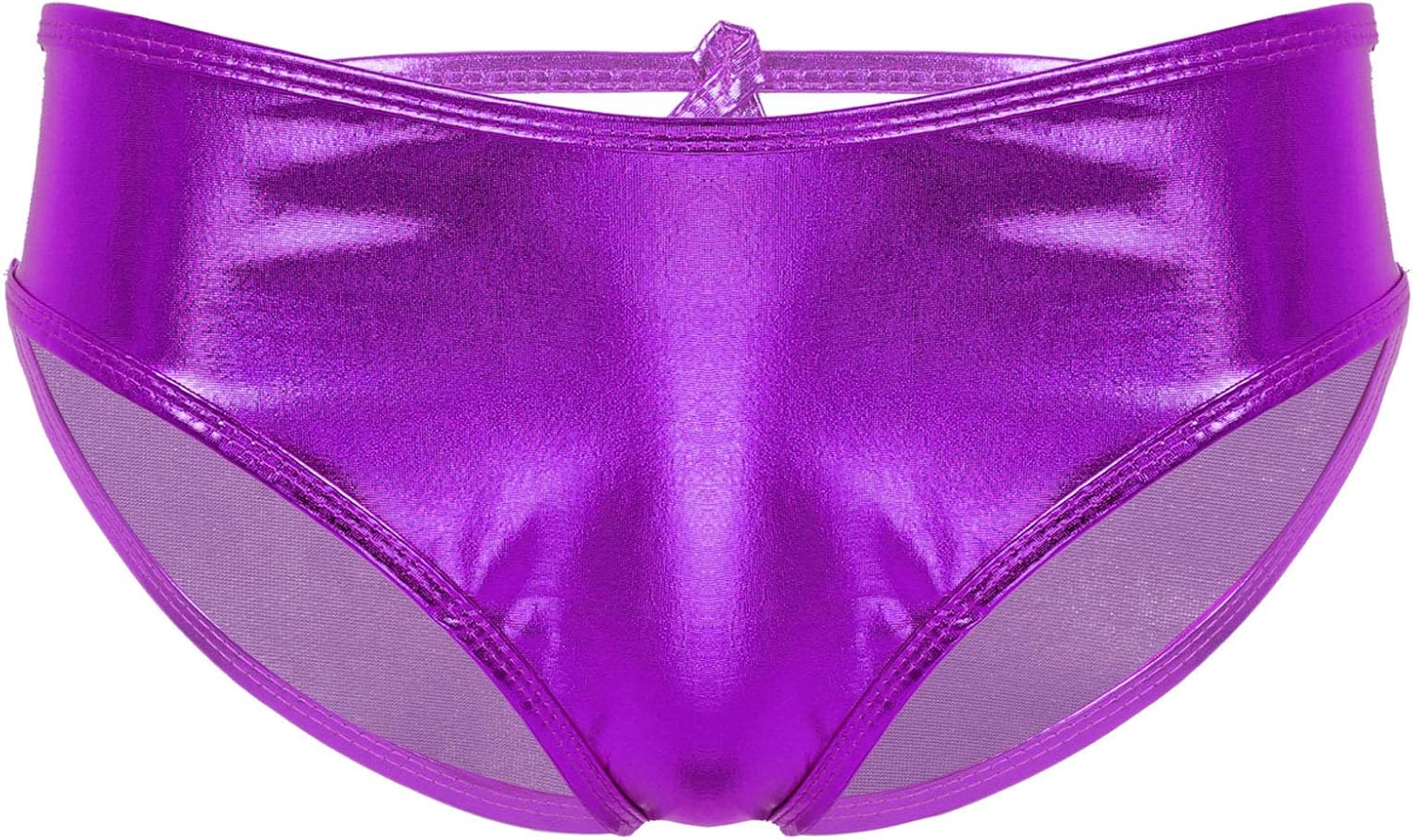 Mufeng Women's Shiny Metallic High Waisted Briefs Hollow Out Back Booty