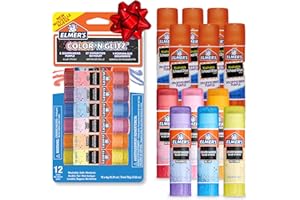 Elmer's Colour 'n Glitz Lot de 12 bâtons de colle lavables, couleurs assorties, avec bâtons de colle violets disparaissants, 