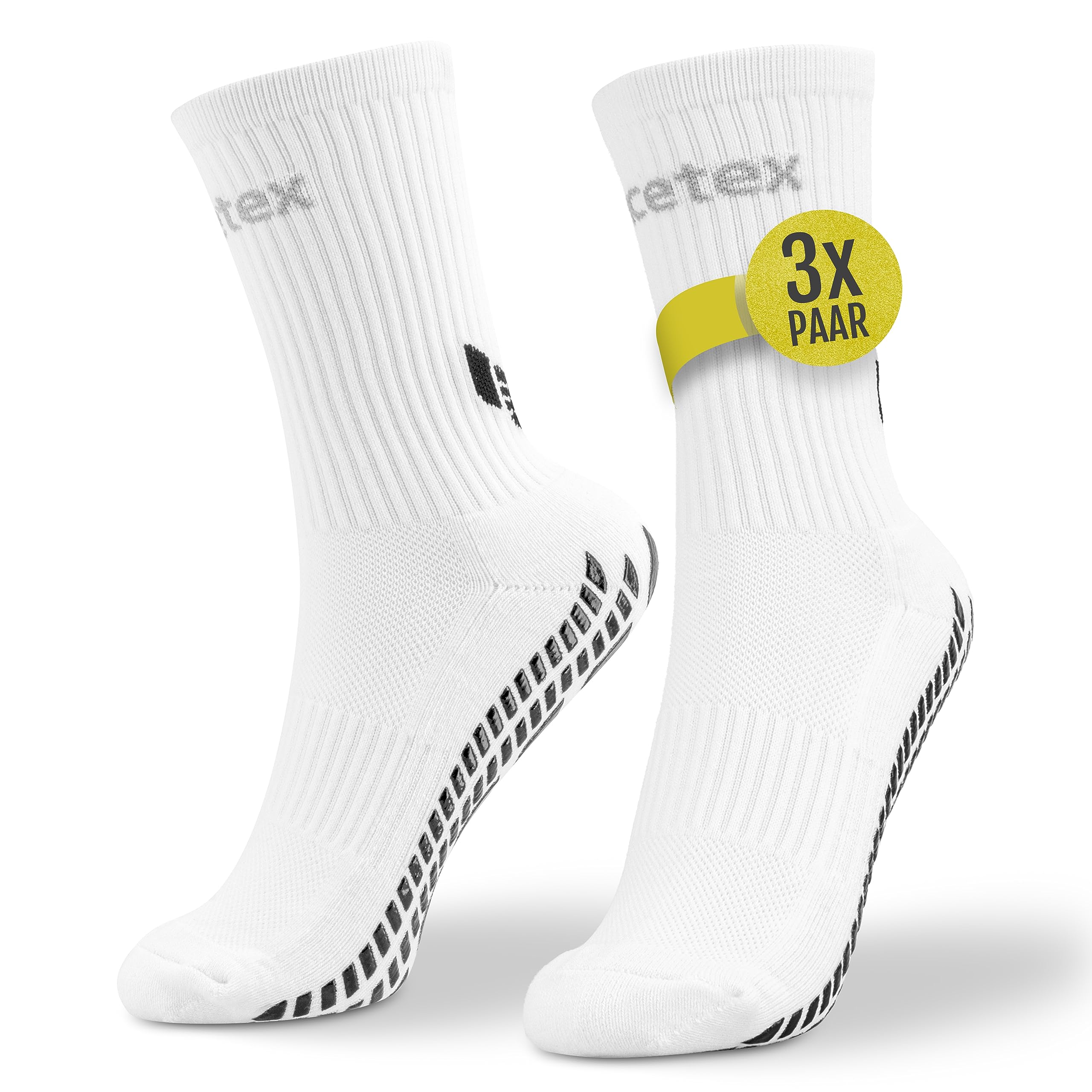 Racetex Football Socks weiß [3er-PACK] - Atmungsaktive Grip Socken Fussball - Fußball Socken Männer und Damen - Rutschfeste und schweißabweisend Fußballsocken Herren für einen optimalen Komfort