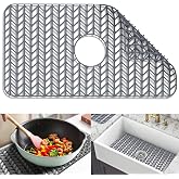 JOOKKI Sink Protectors for Kitchen Sink 12"13"16"18"19"24"26"28"29"30",Silicone kitchen sink mats protector for bottom of farmhouse sink(26"x14"Center Drain Gray)