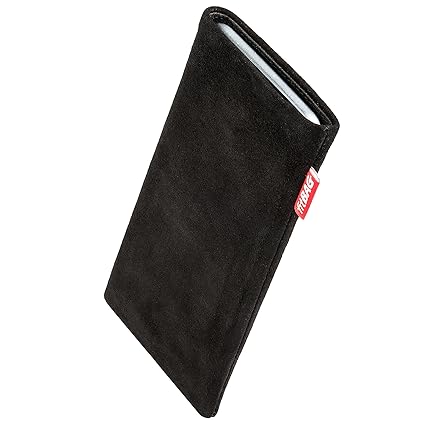 fitBAG Folk Schwarz Handytasche Tasche aus feinem Wildleder Echtleder mit Microfaserinnenfutter für LG G4 | Hülle mit Reinigu