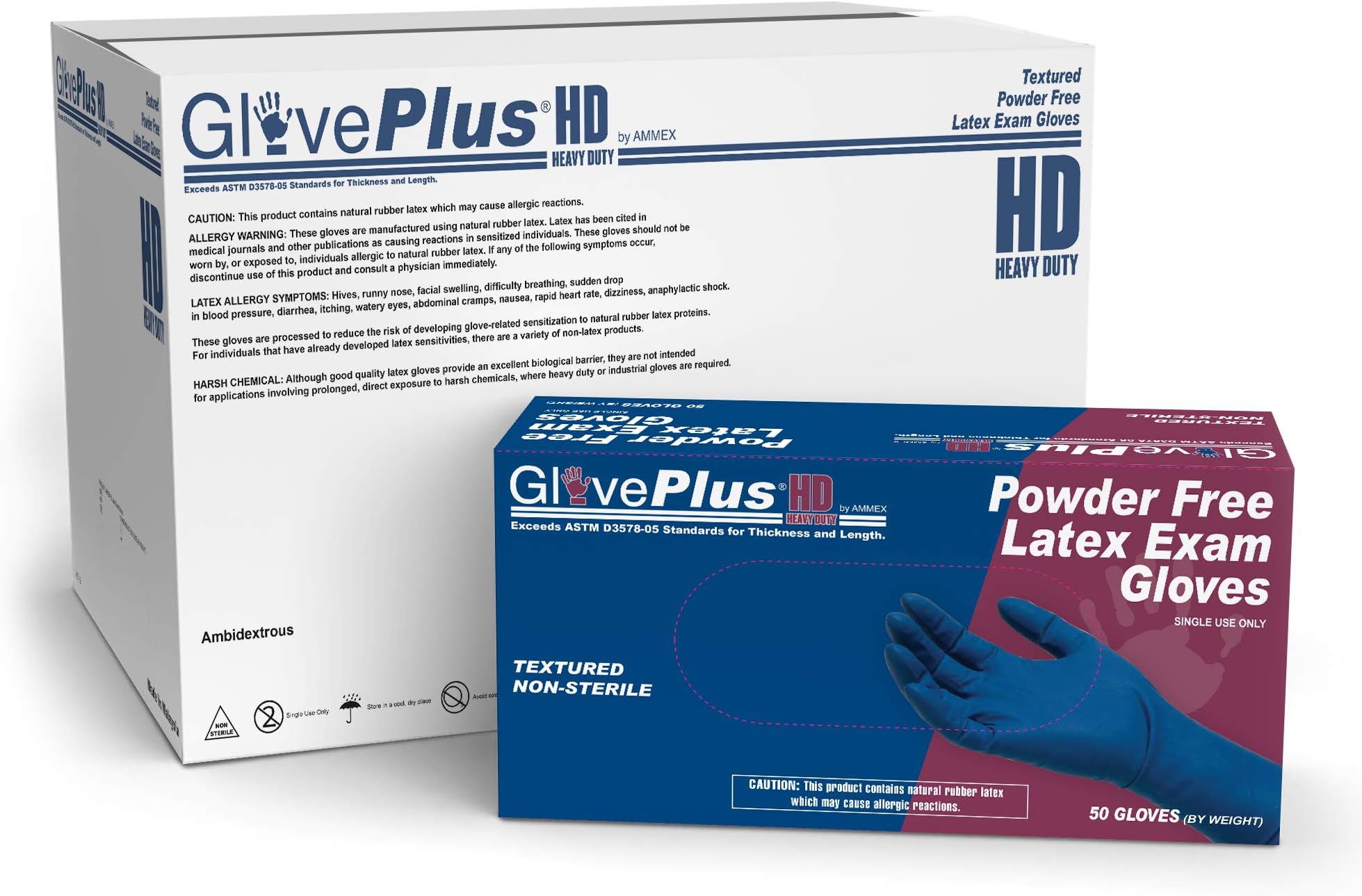GLOVEWORKS Blue Latex Disposable Exam Gloves, 13 Mil, Powder-Free, Textured, Non-Sterile, Extra-Long Cuff