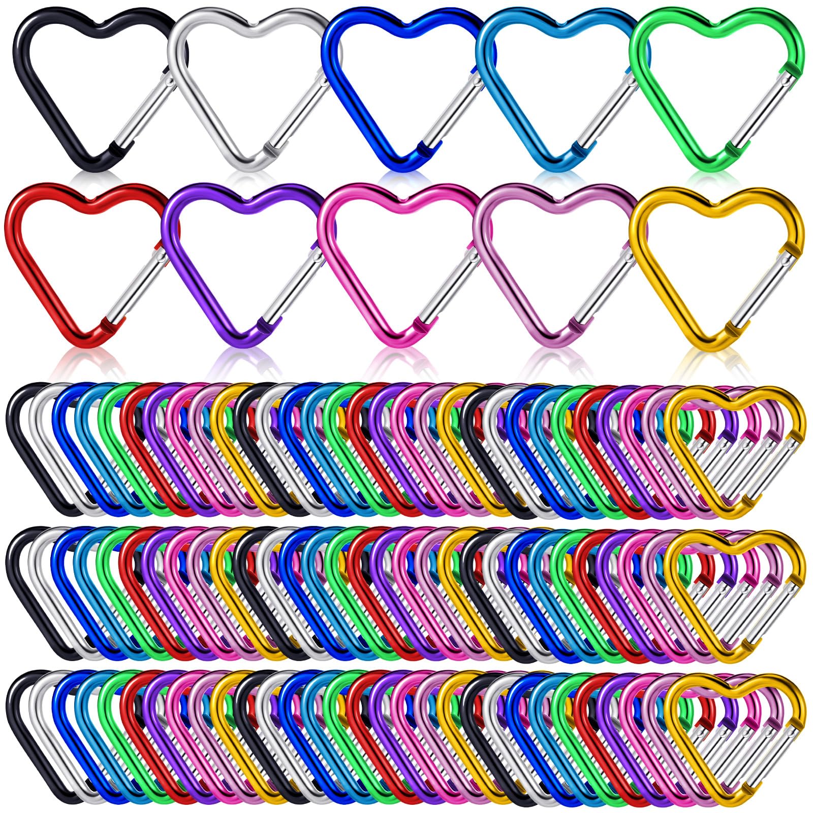 Photo 1 of Ferraycle 100 Pieces Heart Shape Keychain Clip Aluminum Alloy Carabiner Keychain Clip Spring Snap Hook Loaded Hook for Outdoor