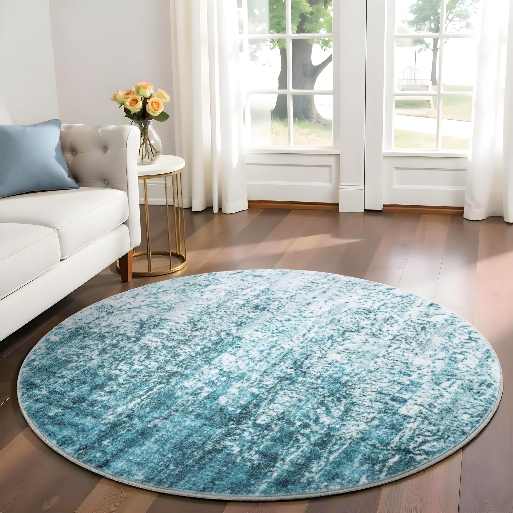 Carvapet Modern Abstract Round Rugs Non-Slip Washable Circle Rug with ...