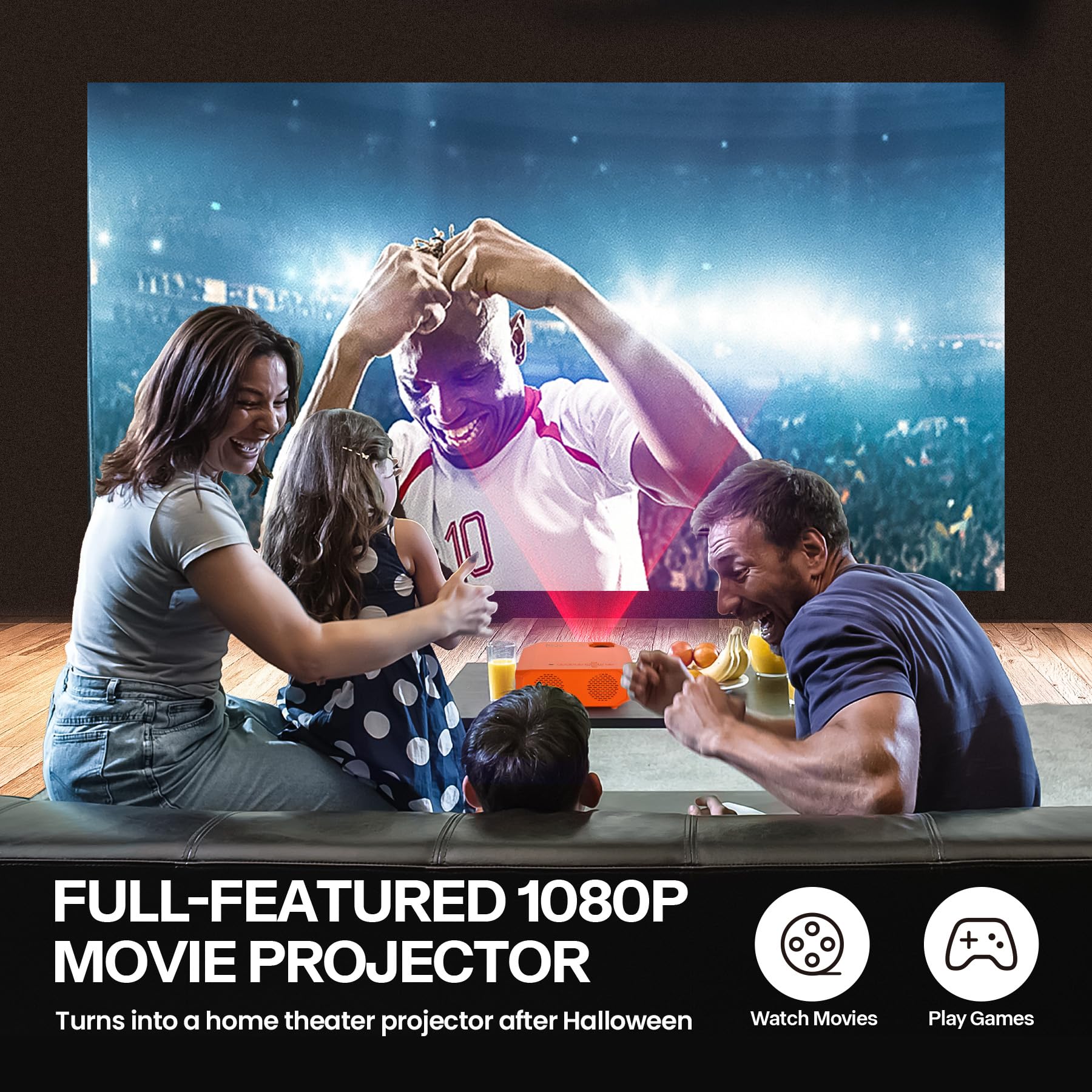 AAXA HP4 Halloween Projector (2024 Upgrade) for Haunted Windows, AutoPlay(tm), Timer Onboard, Holographic Projections, 1080p Native, LED Portable Projector with 8 Pre-Loaded Hologram Movies, Bluetooth