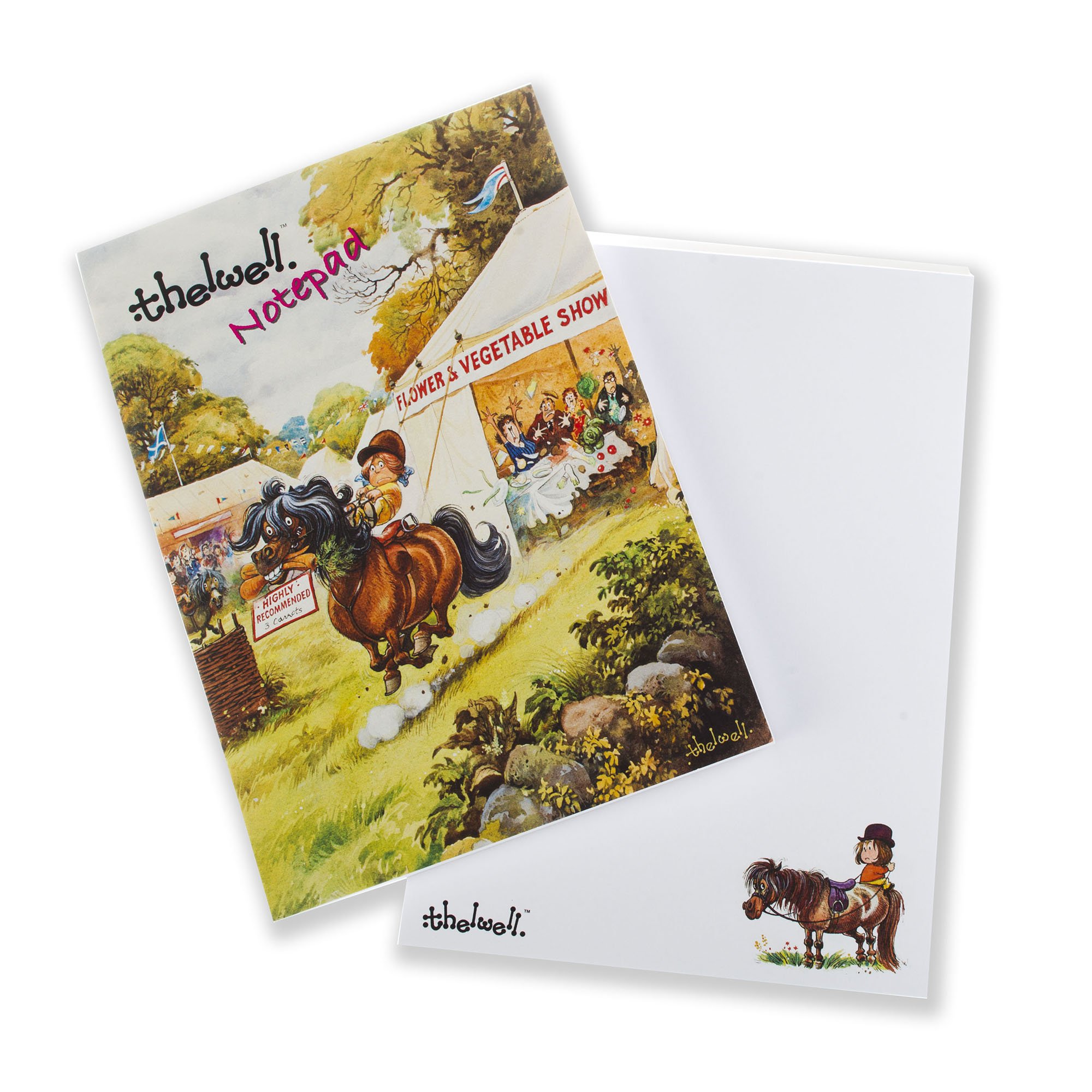 Notepad or Sketchpad with blank pages featuring cartoon Thelwell ponies