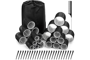 50 Pcs Rollers Hair Curlers Set with 24Pcs Self Grip Hair Rollers 4 Sizes and 24 Pcs Clips for Blowout Look Long Medium Short