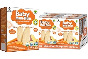 Want-Want Baby Mum-Mum Rice Rusks, Sweet Potato & Carrot, Gluten Free, Allergen Free, Non-GMO, Rice Teether Cookie for Teethi