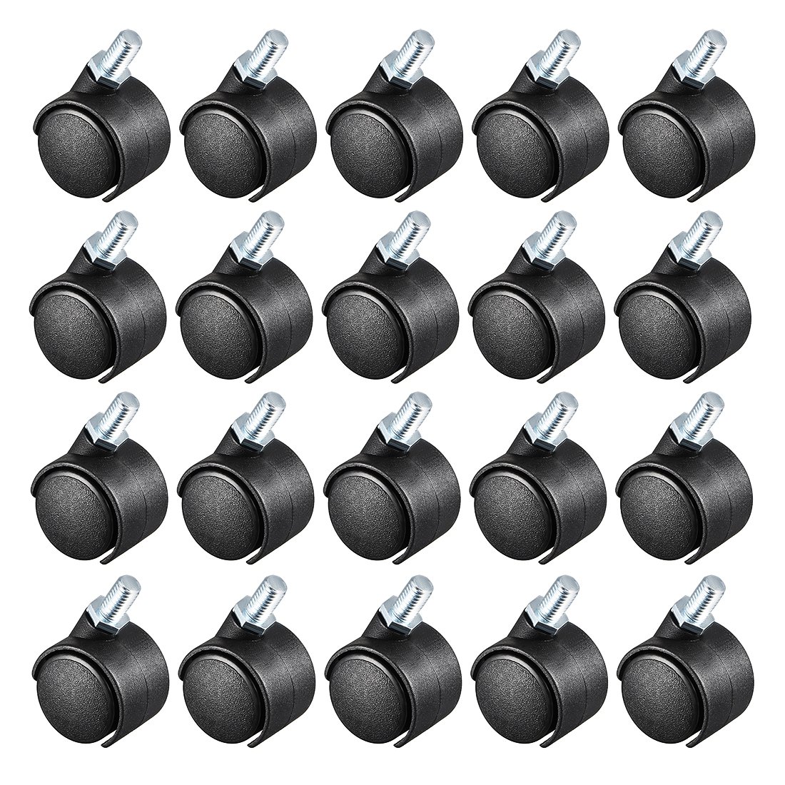 uxcell 20 Pcs 1.15 Inch Swivel Caster Wheels Nylon 360 Degree Threaded Stem Caster Wheel, M6 x 15mm, 22lb Capacity