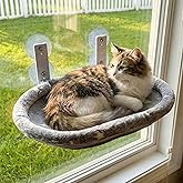 Cat Window Perch Hammock - Glow in the Dark Cordless Foldable Pet Bed with Sturdy Metal Frame &amp; Strong Suction Cups, Star Print Resting Seat for Indoor Cats with Removable Washable Cover