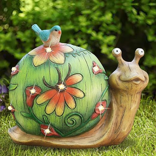 Garden Statue Snail Figurine Solar Powered Outdoor Lights For