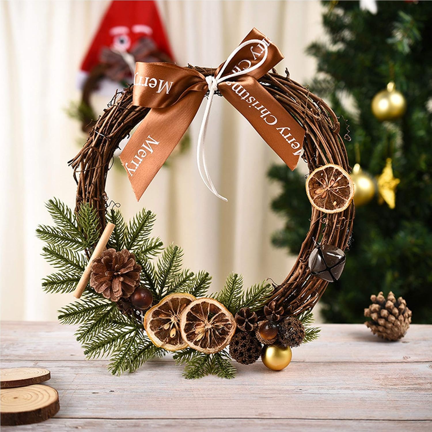 WAIY Christmas wreath decorations, handmade wooden Christmas wreaths