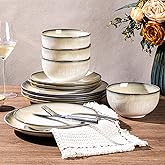 LERATIO Ceramic Dinnerware Sets for 4,Porcelain Plates and Bowls Sets,Handmade Reactive Glaze Dishes Set,Chip Resistant and Scratch Resistant | Oven&Dishwasher & Microwave Safe,Service for 4